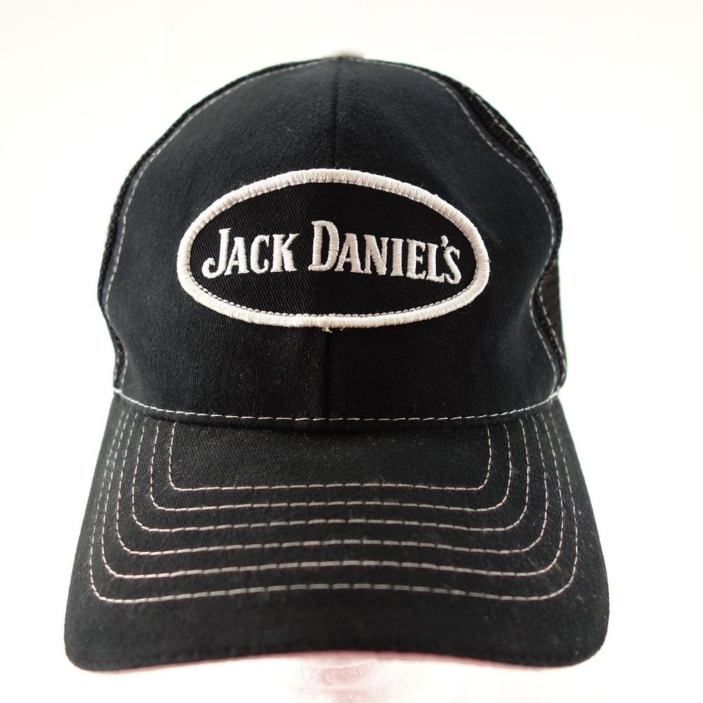 Embroidered Jack Daniels Logo Mens Black Trucker Snapback Baseball Hat Cap